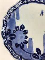 Japanese Porcelain Plate Vtg Blue Sometsuke Camellia Flower Bee Sara PY142