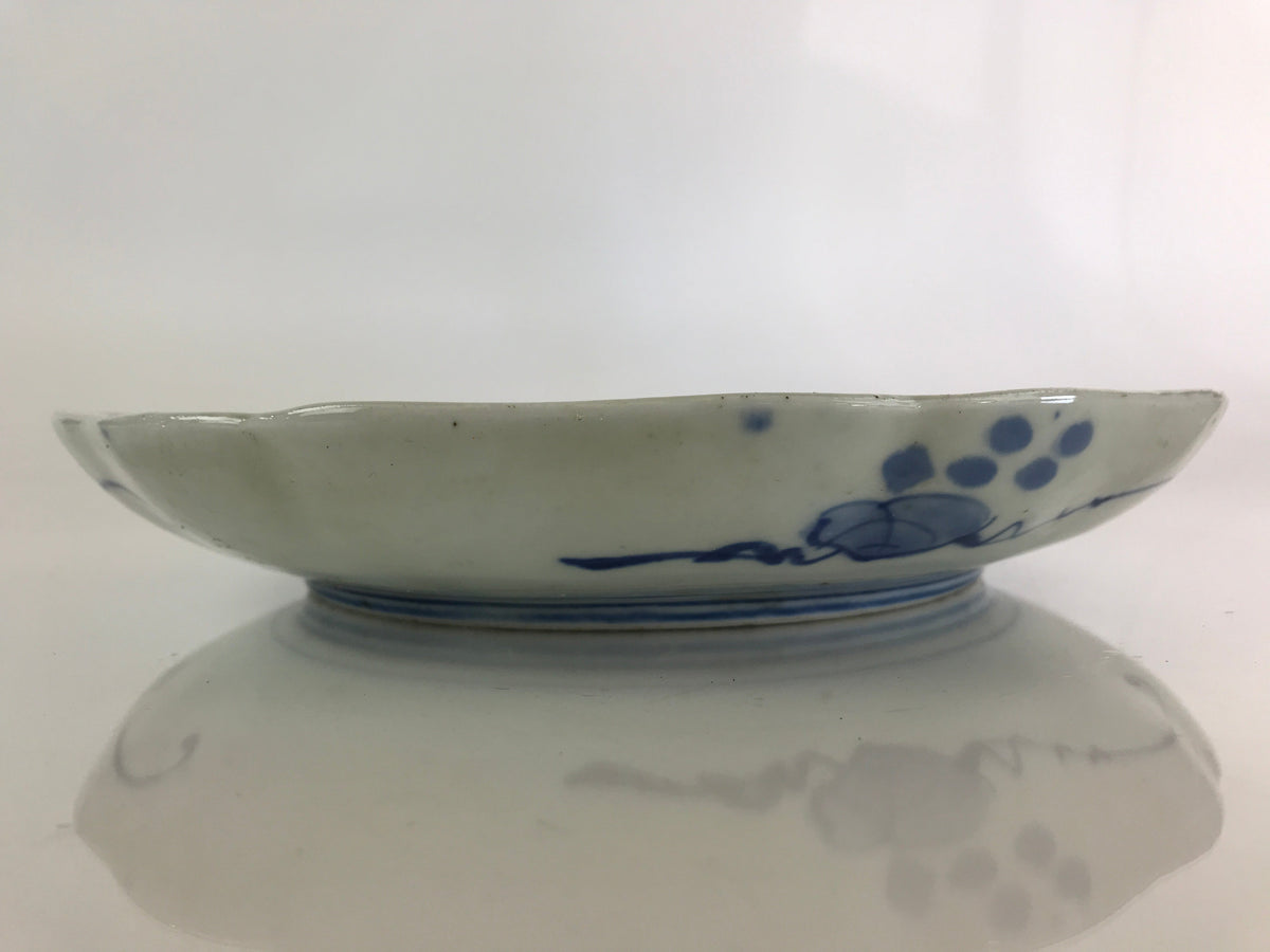 Japanese Porcelain Plate Vtg Blue Sometsuke Camellia Flower Bee Sara PY143