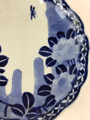 Japanese Porcelain Plate Vtg Blue Sometsuke Camellia Flower Bee Sara PY143