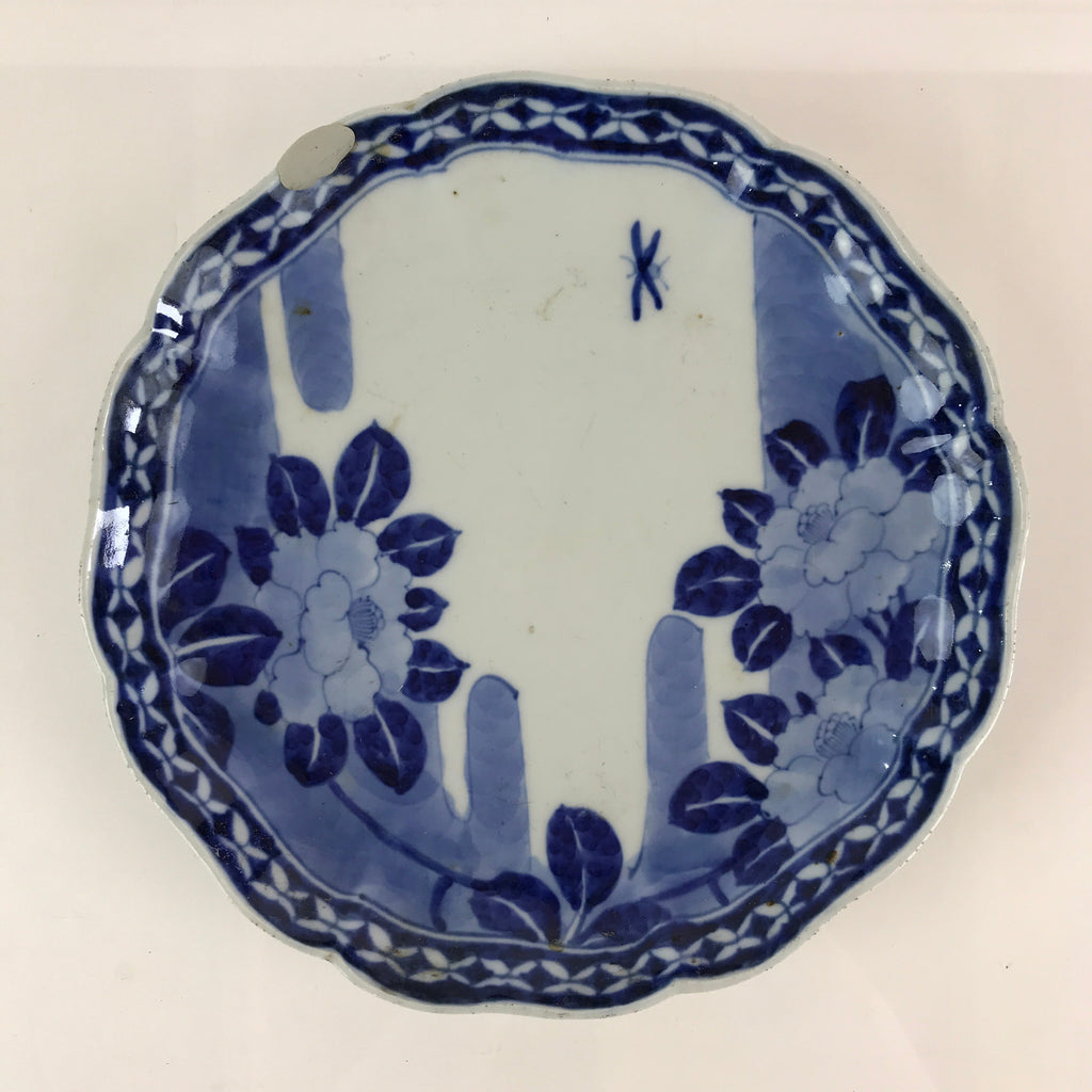 Japanese Porcelain Plate Vtg Blue Sometsuke Camellia Flower Bee Sara PY147