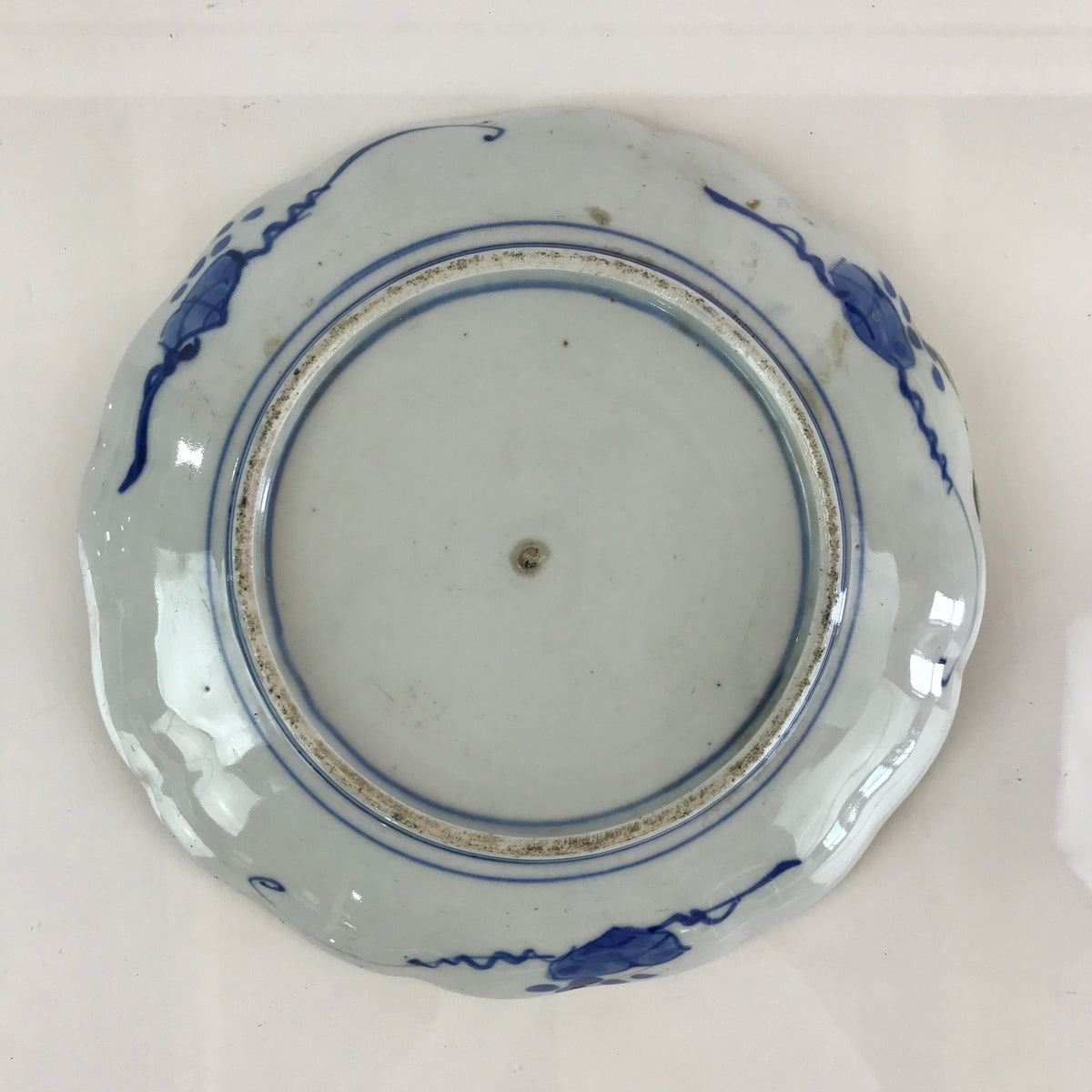 Japanese Porcelain Plate Vtg Blue Sometsuke Camellia Flower Bee Sara PY148
