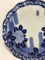 Japanese Porcelain Plate Vtg Blue Sometsuke Camellia Flower Bee Sara PY148