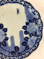 Japanese Porcelain Plate Vtg Blue Sometsuke Camellia Flower Bee Sara PY148