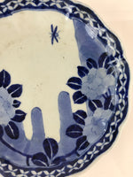 Japanese Porcelain Plate Vtg Blue Sometsuke Camellia Flower Bee Sara PY148