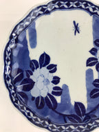 Japanese Porcelain Plate Vtg Blue Sometsuke Camellia Flower Bee Sara PY149
