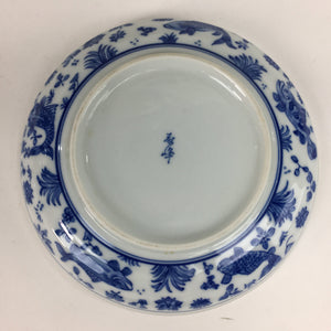 Japanese Porcelain Plate Vtg Blue Sometsuke Carp White Round Sara PP515