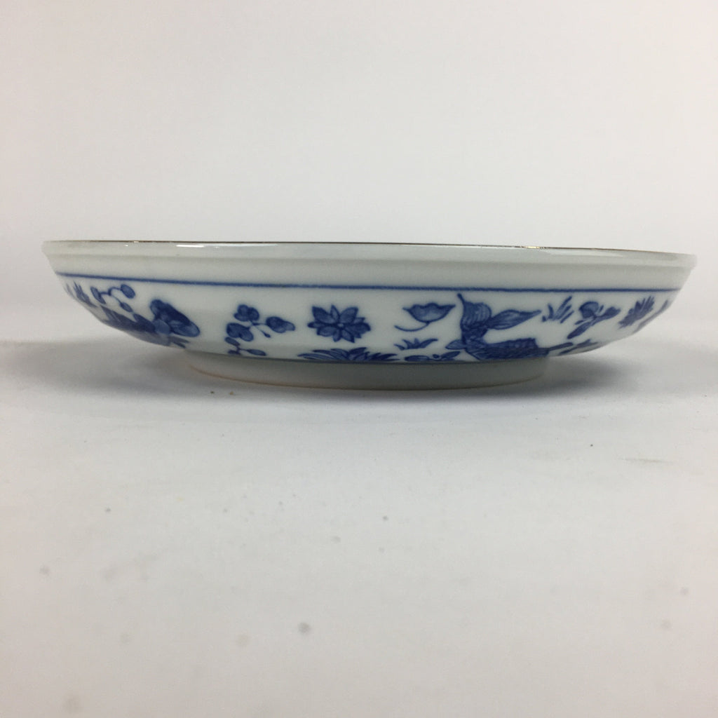 Japanese Porcelain Plate Vtg Blue Sometsuke Carp White Round Sara PP515