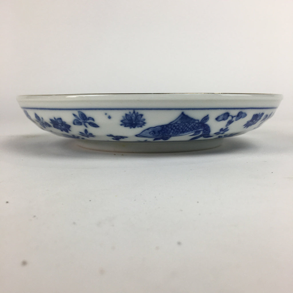 Japanese Porcelain Plate Vtg Blue Sometsuke Carp White Round Sara PP515