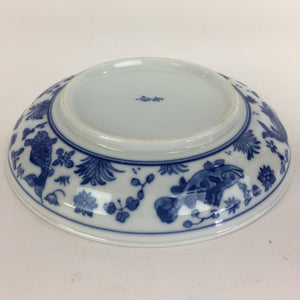 Japanese Porcelain Plate Vtg Blue Sometsuke Carp White Round Sara PP519