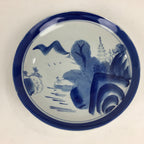 Japanese Porcelain Plate Vtg Blue Sometsuke Five-storied tower Round Sara PP7858