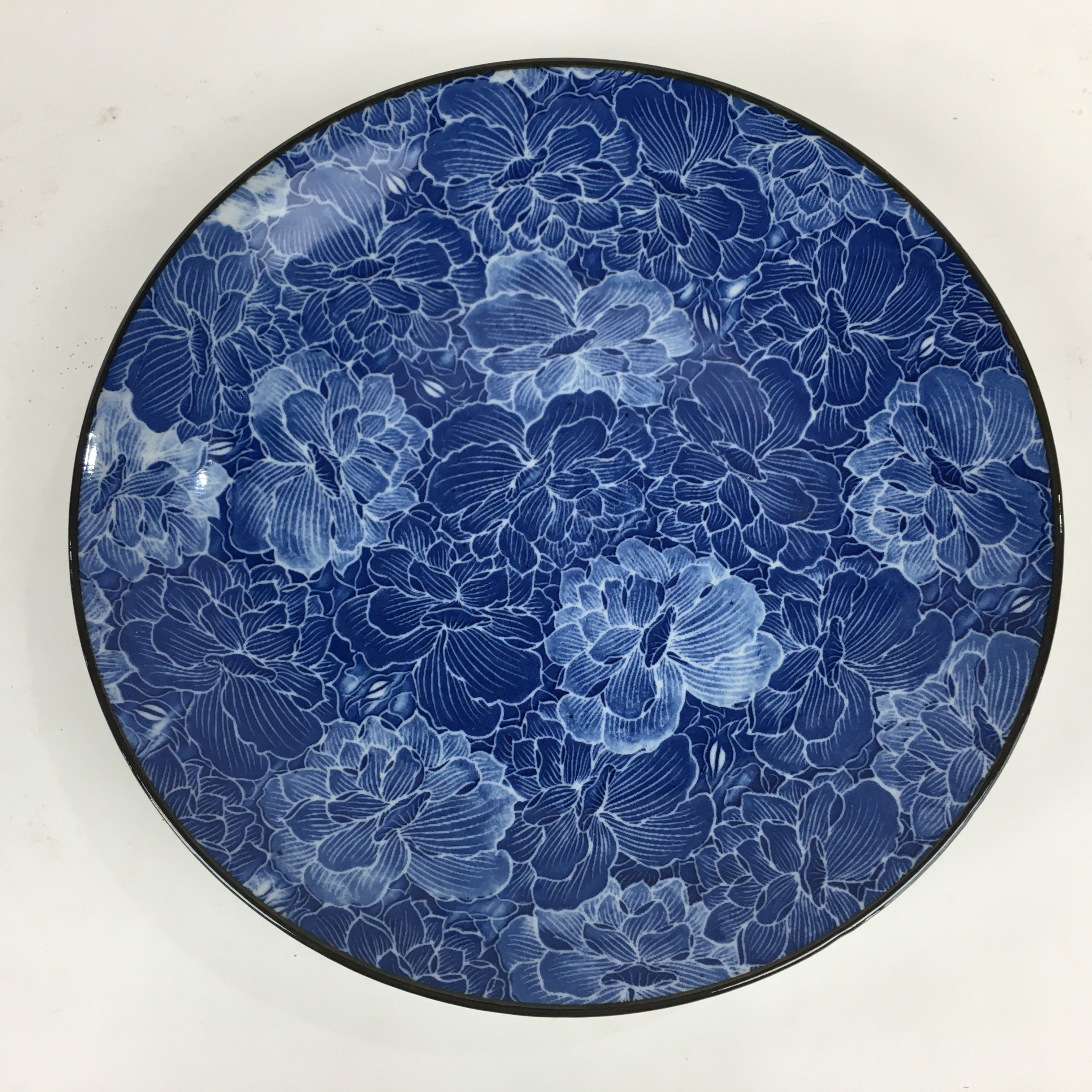 Japanese Porcelain Plate Vtg Blue Sometsuke Flower Design Round Sara PP764