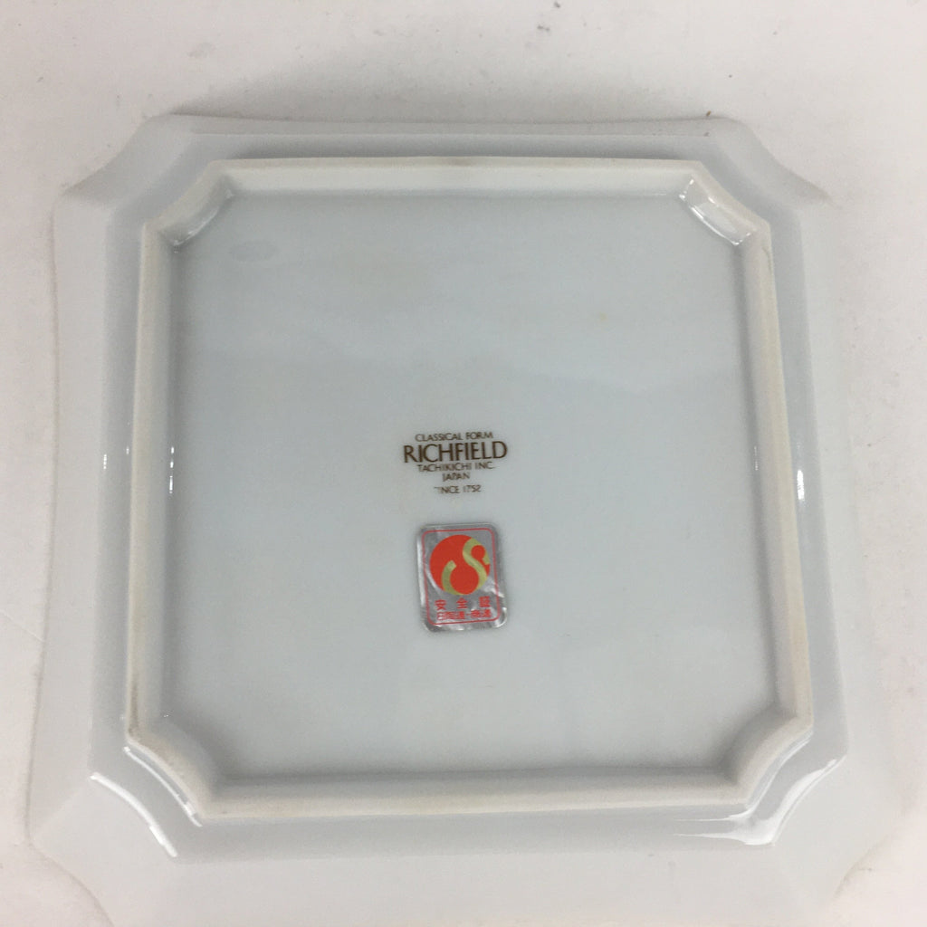 Japanese Porcelain Plate Vtg Gold Green Flower Pattern Square Shape Sara PP618