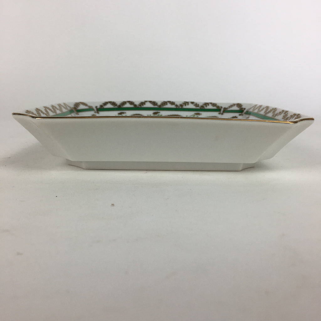 Japanese Porcelain Plate Vtg Gold Green Flower Pattern Square Shape Sara PP618
