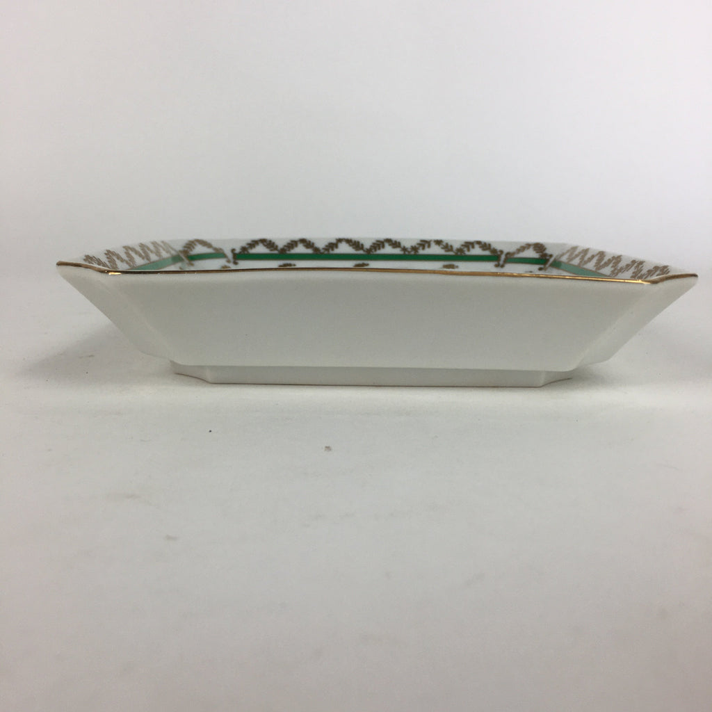 Japanese Porcelain Plate Vtg Gold Green Flower Pattern Square Shape Sara PP618