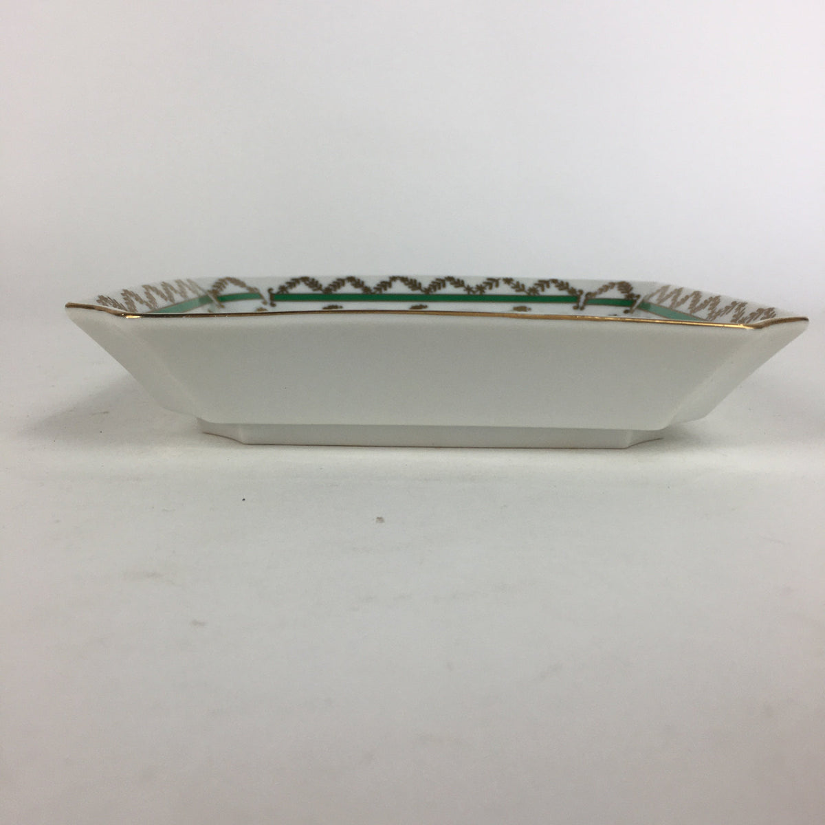 Japanese Porcelain Plate Vtg Gold Green Flower Pattern Square Shape Sara PP618