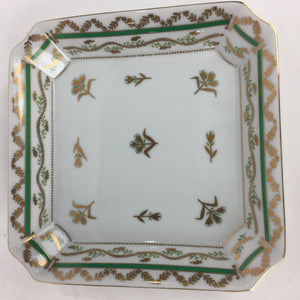 Japanese Porcelain Plate Vtg Gold Green Flower Pattern Square Shape Sara PP619