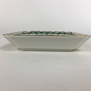 Japanese Porcelain Plate Vtg Gold Green Flower Pattern Square Shape Sara PP619