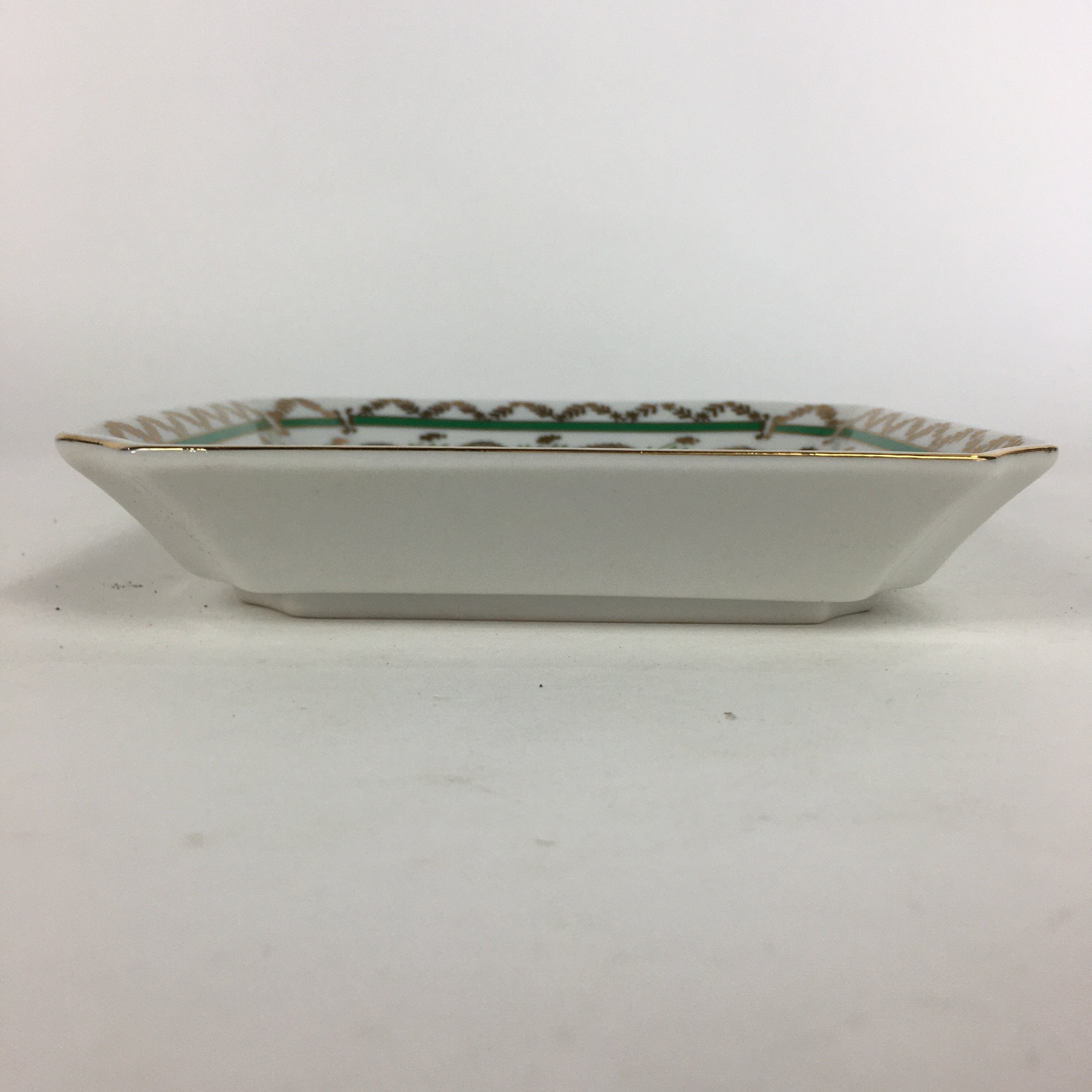 Japanese Porcelain Plate Vtg Gold Green Flower Pattern Square Shape Sara PP619