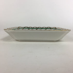 Japanese Porcelain Plate Vtg Gold Green Flower Pattern Square Shape Sara PP619