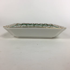 Japanese Porcelain Plate Vtg Gold Green Flower Pattern Square Shape Sara PP619