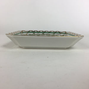 Japanese Porcelain Plate Vtg Gold Green Flower Pattern Square Shape Sara PP619