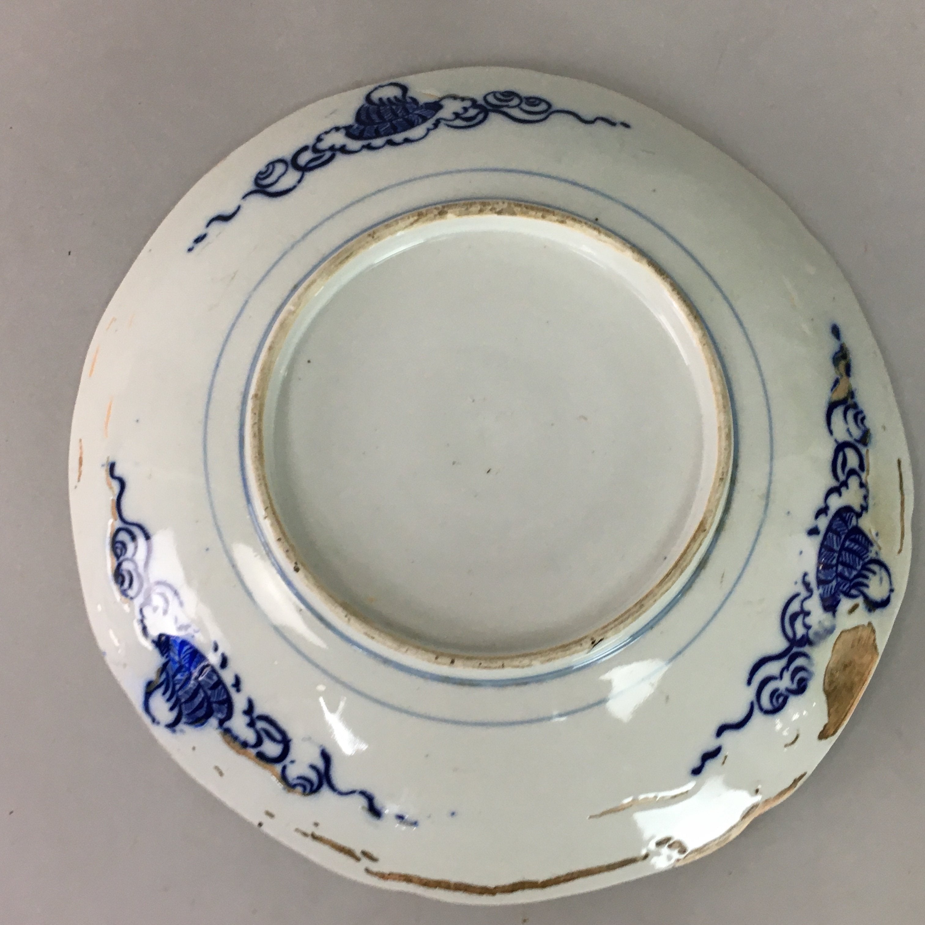 Japanese Porcelain Plate Vtg Mt.Fuji Pine Boat Tree Wave Sometsuke Green PP76