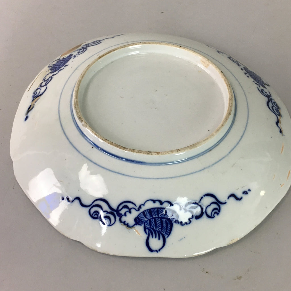 Japanese Porcelain Plate Vtg Mt.Fuji Pine Boat Tree Wave Sometsuke Green PP76
