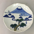 Japanese Porcelain Plate Vtg Mt.Fuji Pine Boat Tree Wave Sometsuke Green PP76