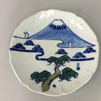 Japanese Porcelain Plate Vtg Mt.Fuji Pine Boat Tree Wave Sometsuke Green PP76