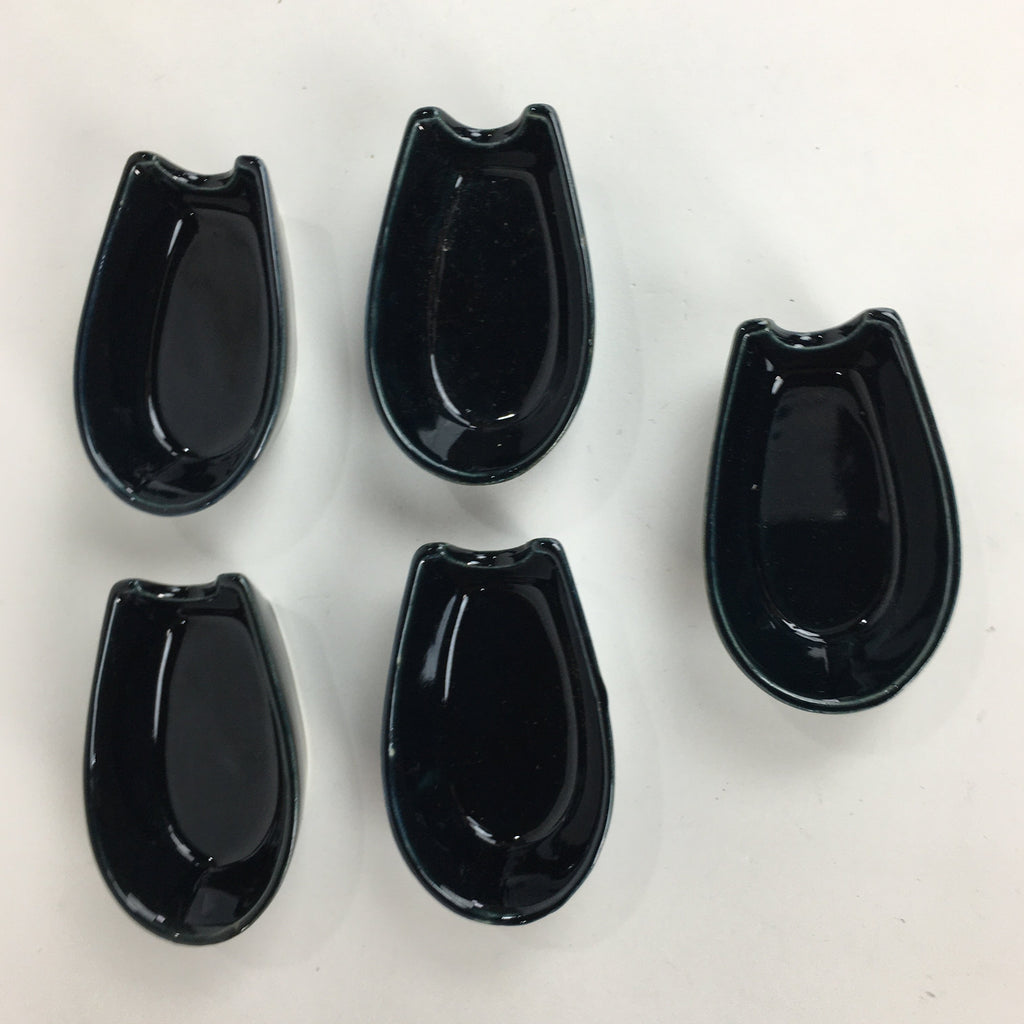 Japanese Porcelain Renge Spoon 5pc Set Vtg White Spoon Black Spoon Stand PP510