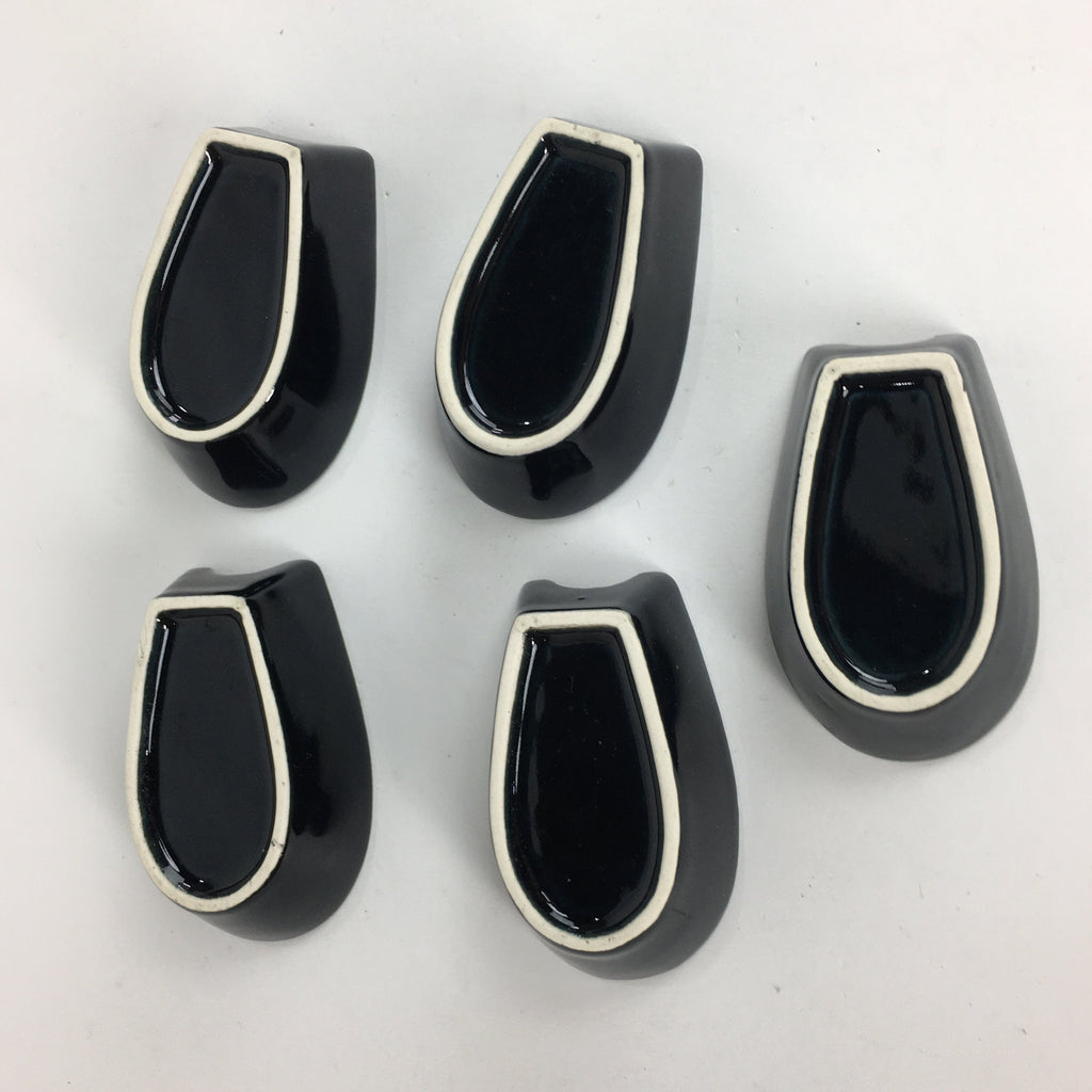 Japanese Porcelain Renge Spoon 5pc Set Vtg White Spoon Black Spoon Stand PP510