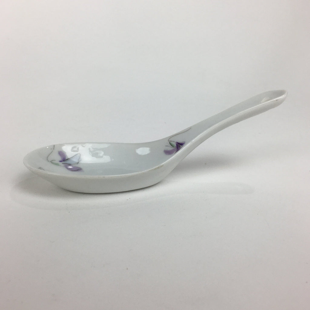 Japanese Porcelain Renge Spoon 5pc Set Vtg White Spoon Black Spoon Stand PP510