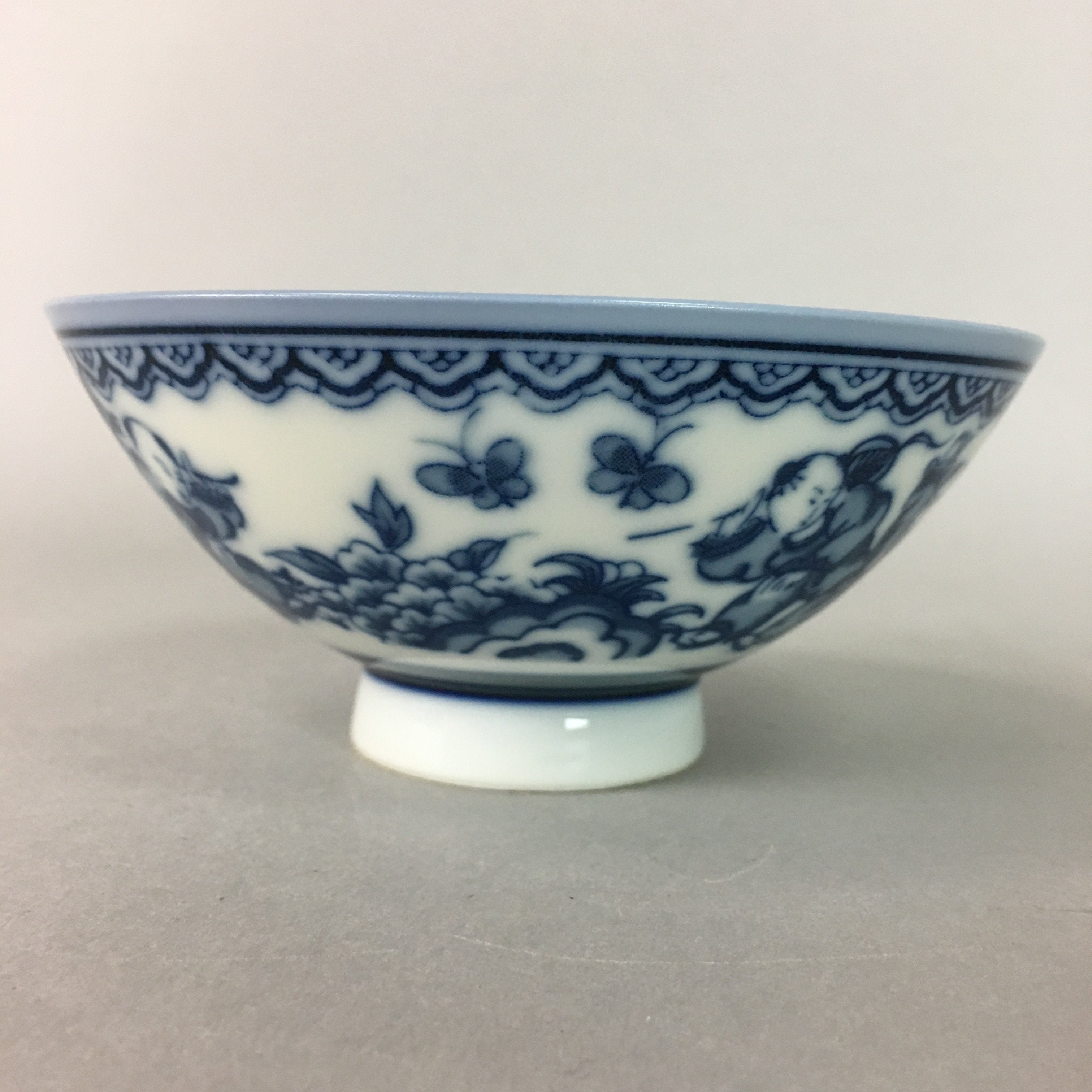 Japanese Porcelain Rice Bowl Sometsuke Vtg Blue White Child Karako QT86