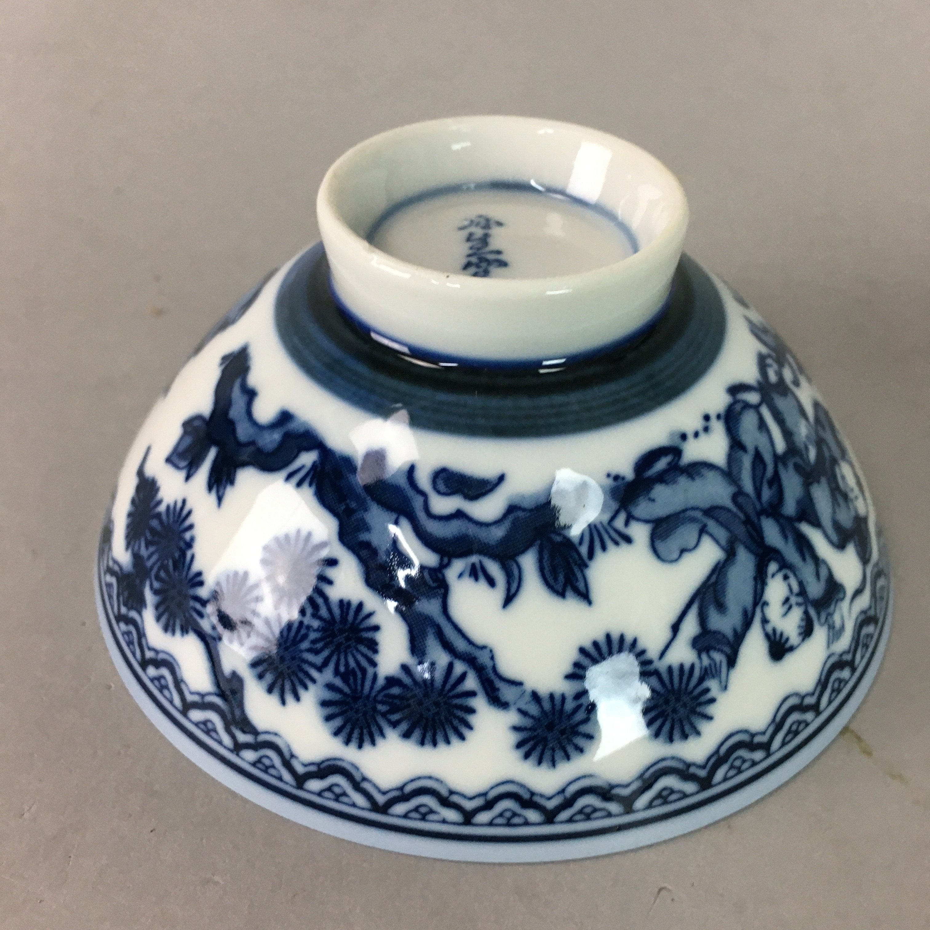 Japanese Porcelain Rice Bowl Sometsuke Vtg Blue White Child Karako QT86