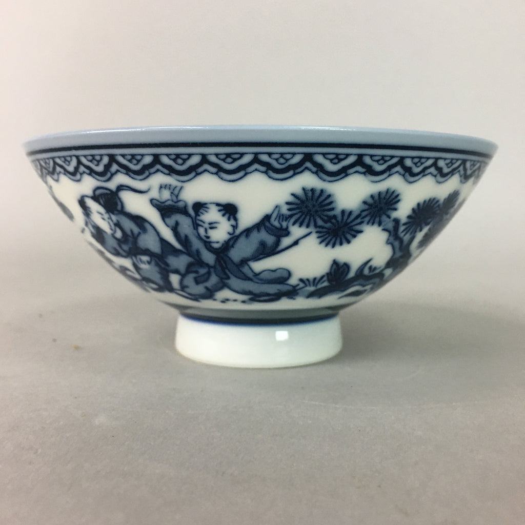 Japanese Porcelain Rice Bowl Sometsuke Vtg Blue White Child Karako QT86