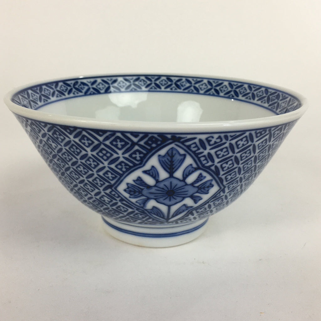 Japanese Porcelain Rice Bowl Vtg Blue Flowers Sometsuke White Donburi PP520