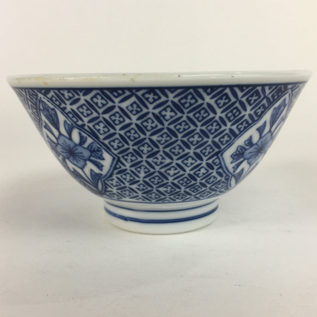 Japanese Porcelain Rice Bowl Vtg Blue Flowers Sometsuke White Donburi PP521
