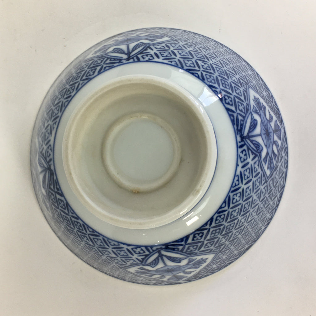Japanese Porcelain Rice Bowl Vtg Blue Flowers Sometsuke White Donburi PP521