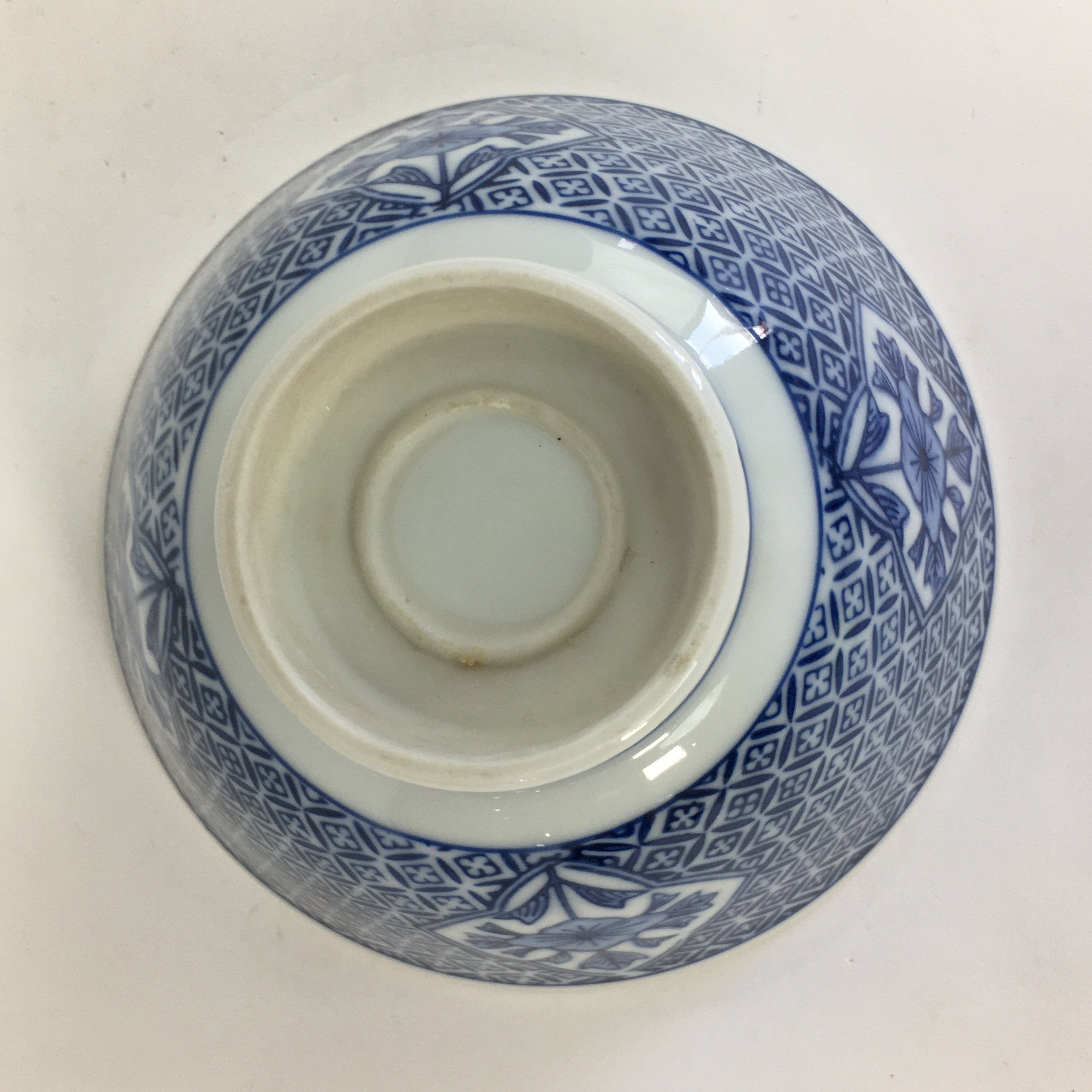 Japanese Porcelain Rice Bowl Vtg Blue Flowers Sometsuke White Donburi PP521