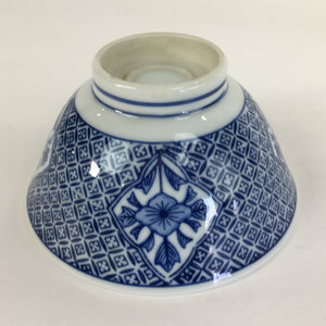 Japanese Porcelain Rice Bowl Vtg Blue Flowers Sometsuke White Donburi PP521