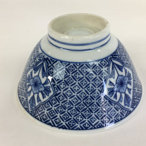 Japanese Porcelain Rice Bowl Vtg Blue Flowers Sometsuke White Donburi PP521