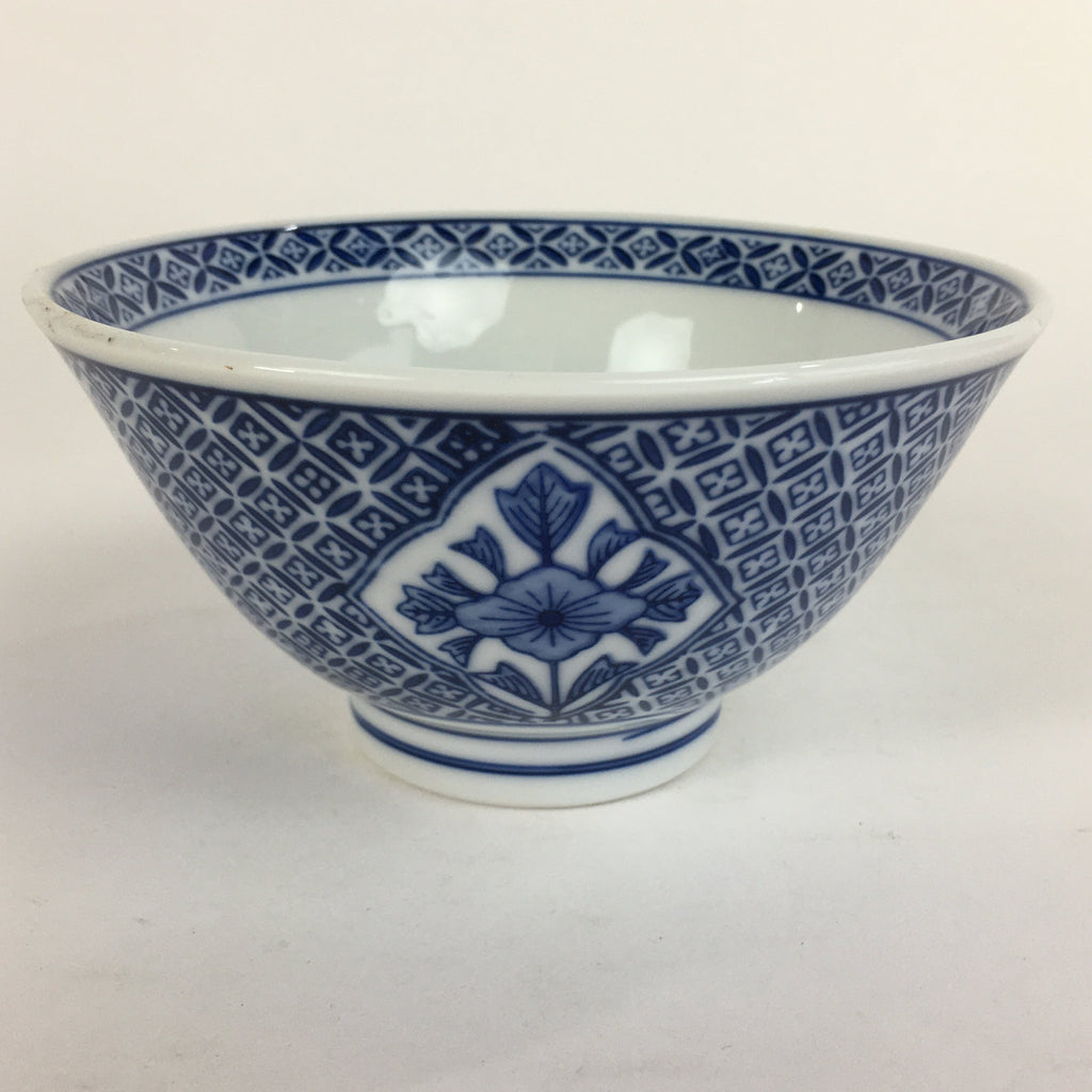 Japanese Porcelain Rice Bowl Vtg Blue Flowers Sometsuke White Donburi PP521