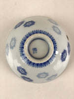 Japanese Porcelain Rice Bowl Vtg Blue Sometsuke Floral Pattern White Chawan PY26