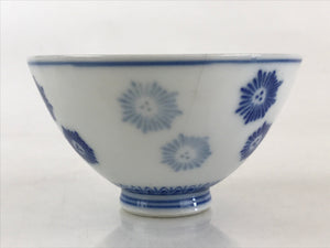 Japanese Porcelain Rice Bowl Vtg Blue Sometsuke Floral Pattern White Chawan PY26