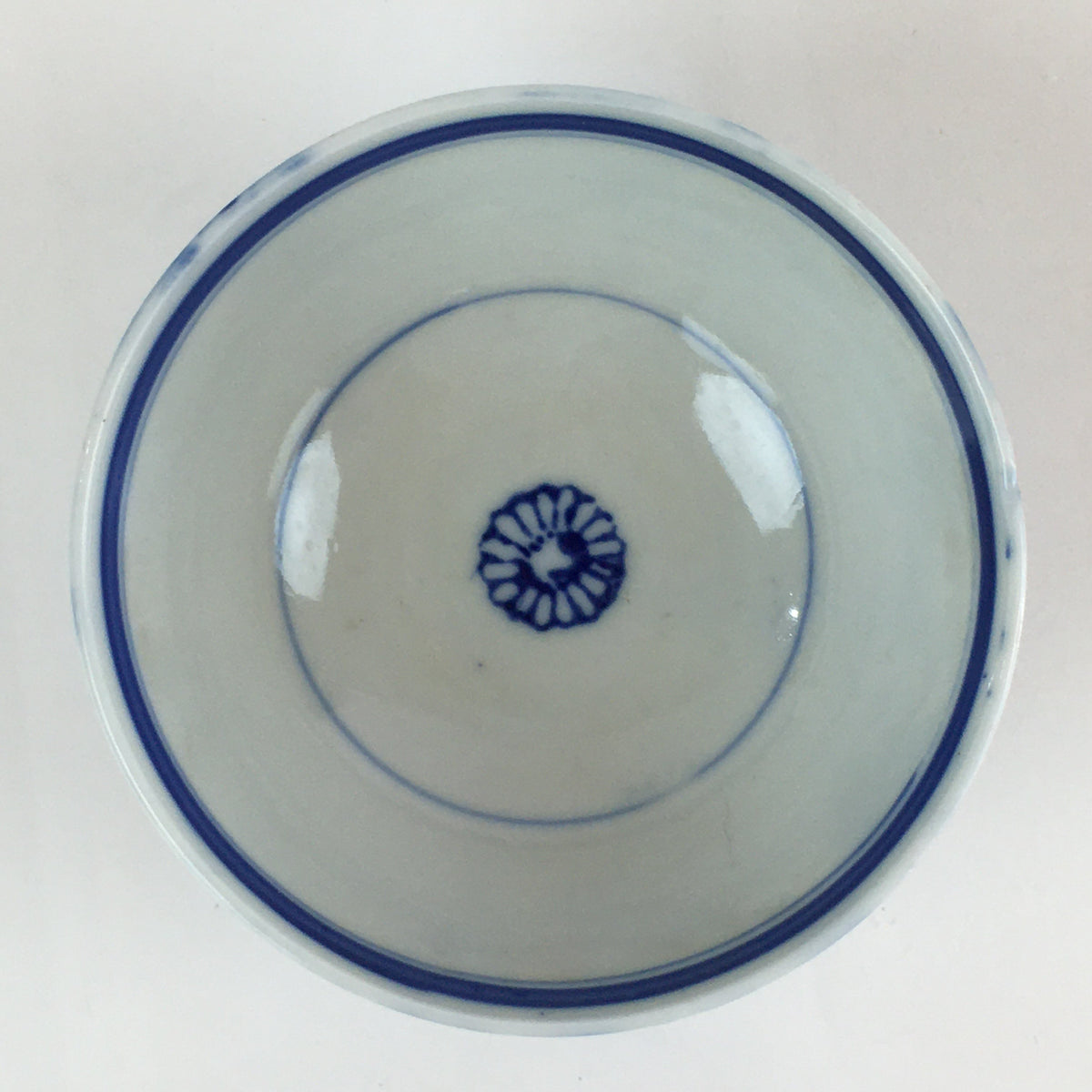 Japanese Porcelain Rice Bowl Vtg Blue White Hand Drawing Chawan PY119
