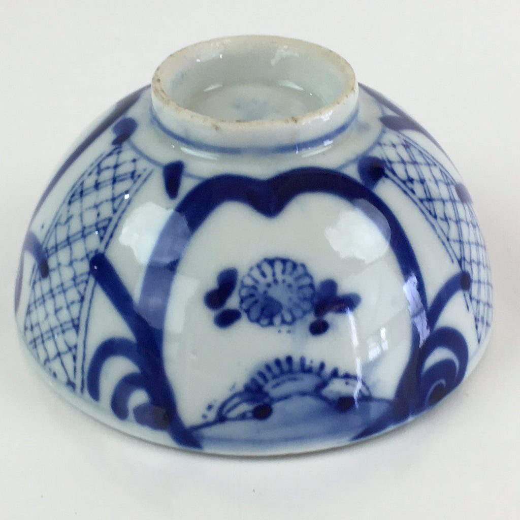 Japanese Porcelain Rice Bowl Vtg Blue White Hand Drawing Chawan PY119