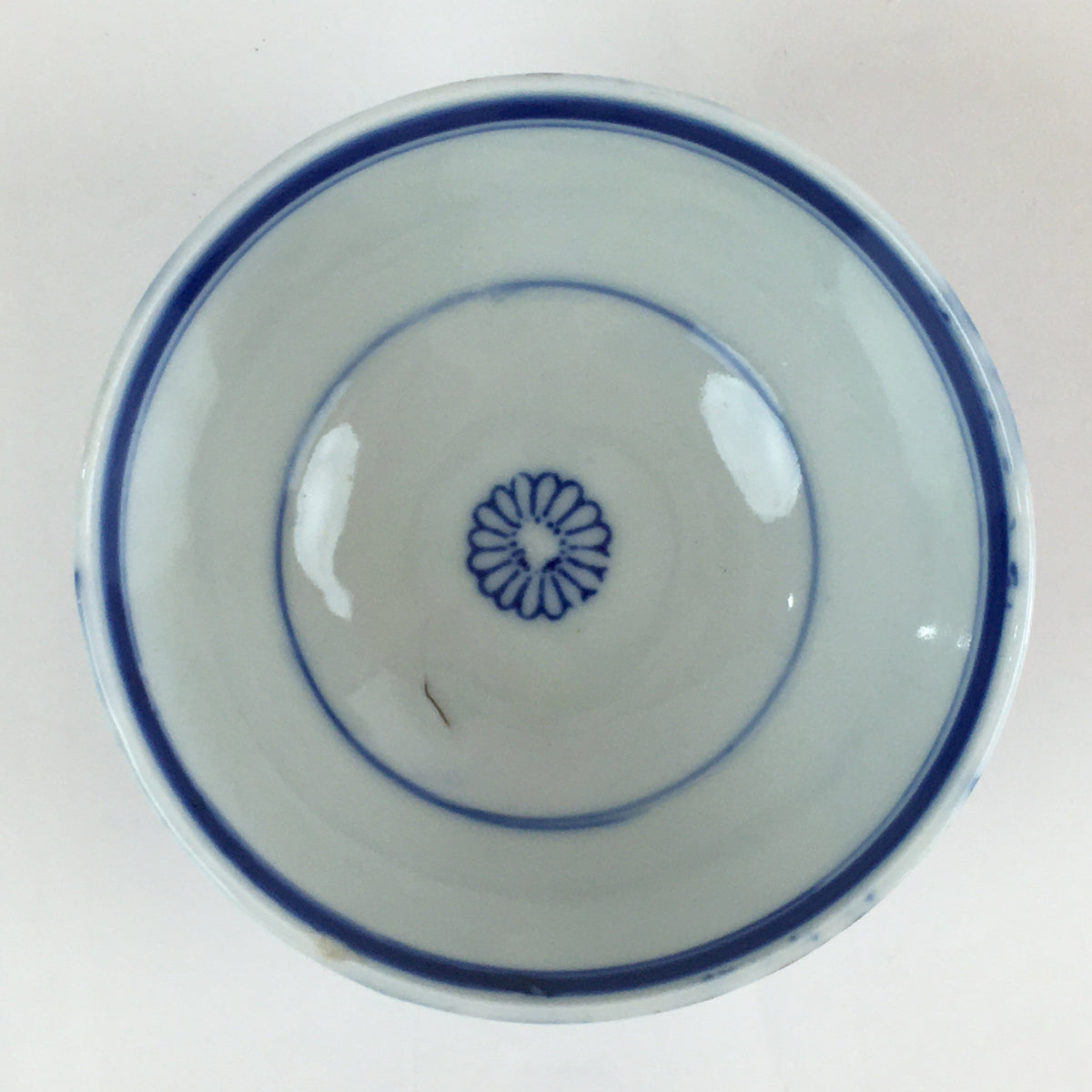 Japanese Porcelain Rice Bowl Vtg Blue White Hand Drawing Chawan PY120