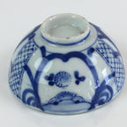 Japanese Porcelain Rice Bowl Vtg Blue White Hand Drawing Chawan PY120