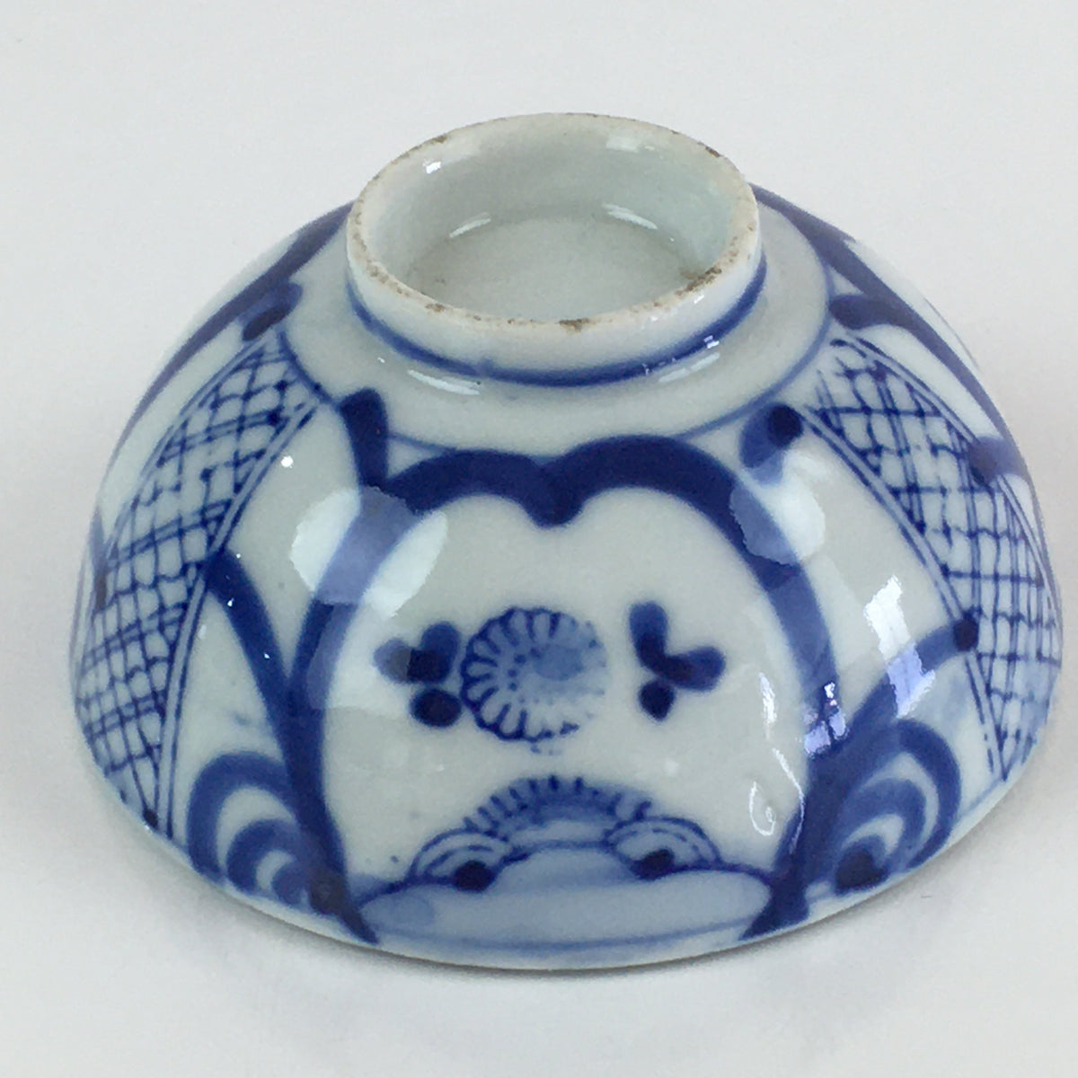 Japanese Porcelain Rice Bowl Vtg Blue White Hand Drawing Chawan PY120