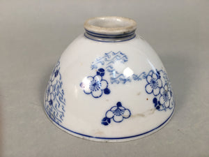 Japanese Porcelain Rice Bowl Vtg Blue White Sometsuke Plum Blossom PP443